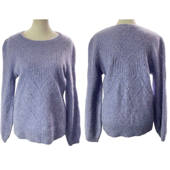 BANANA REPUBLIC Women Alpaca Blend Sweater Sz L Blue Crew Neck Luxury Soft 80-16 - Picture 1 of 15